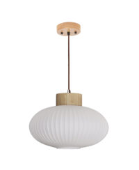 PENDANT FITTING 60W E27 300X230 NATURAL WOOD WHITE GLS LLG130