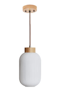 PENDANT FITTING 60W E27 200X410 NATURAL WOOD WHITE GLS LLG131